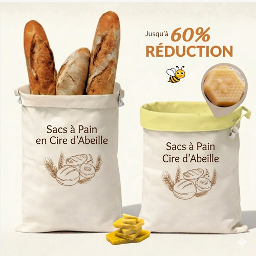 Sacs à pain en coton 100 % à la cire d’abeille premium
