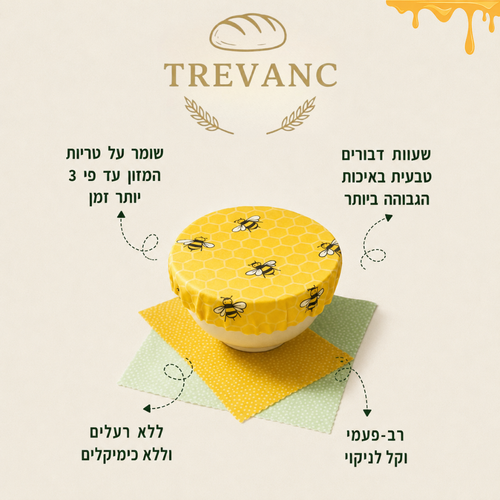 עטיפות מזון משעוות דבורים (מארז 3 יחידות)